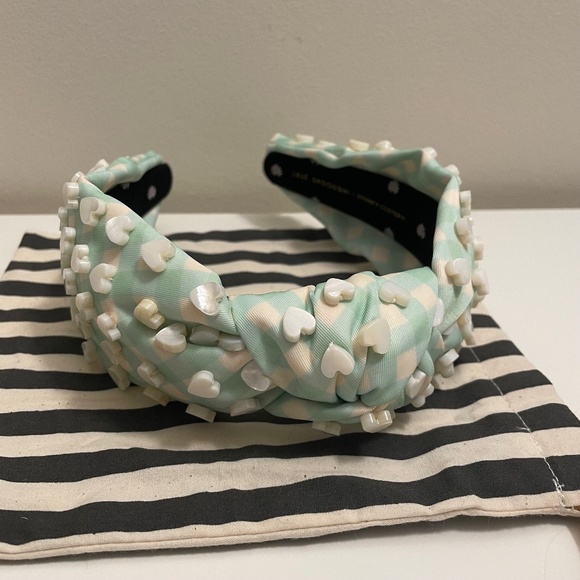 Stoney Clover Lane X Lele sadoughi Mint Green Mother of Pearl Hearts Headband